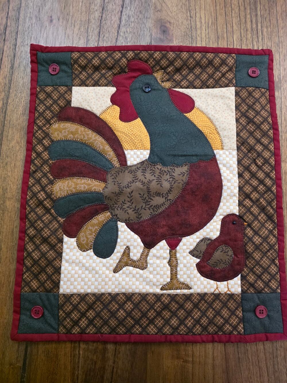 VTG Handmade Quilted Rise & Shine Rooster Chick Wall Hanging Country Folk Art